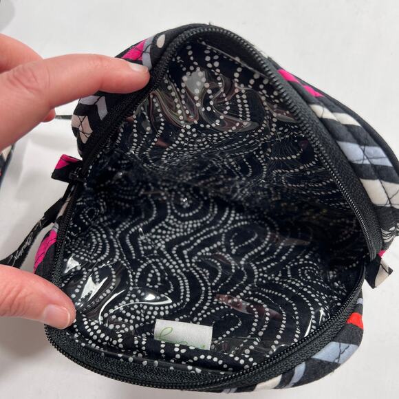 Vera Bradley Zebra Pattern Crossbody Purse & Cosmetic Bag Set Black White Pink - Picture 3 of 9